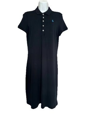 Ralph Lauren Women's Polo Dress Black Cotton Blue Pony Logo Size M
